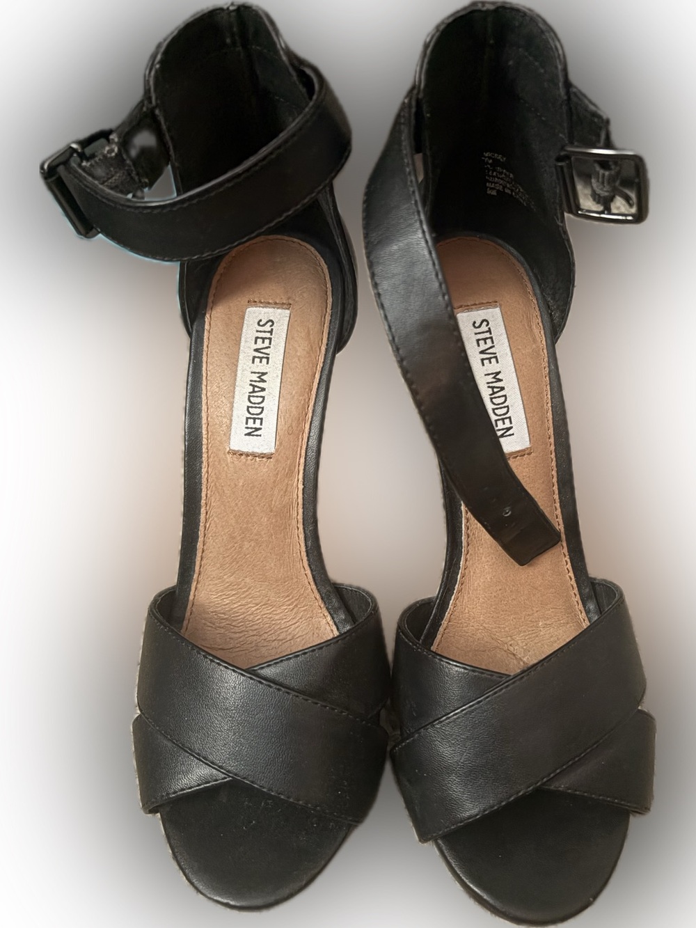 Steve Madden Black Leather Crisscross Ankle-Strap Heels